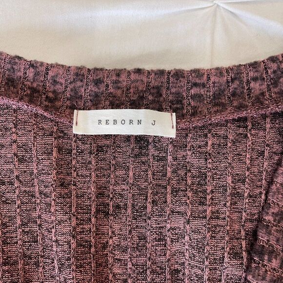 Reborn J Faux Wrap Front Pink and Black Burnout Long Sleeve Top Size Large - Picture 2 of 8